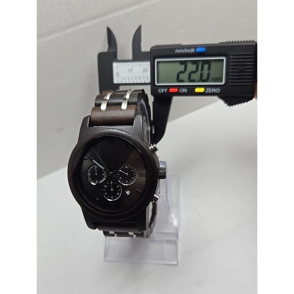 Unbranded Wooden Watch Quartz Chronograph Date Brown Dial New Battery 44 mm Mens - Picture 6 of 11